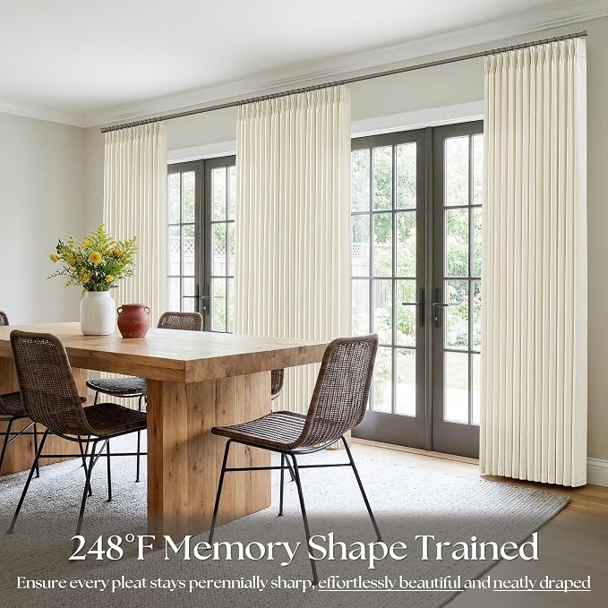 Cream Beige Pinch Pleated Linen Curtains 120 Inch 4 Panels Set