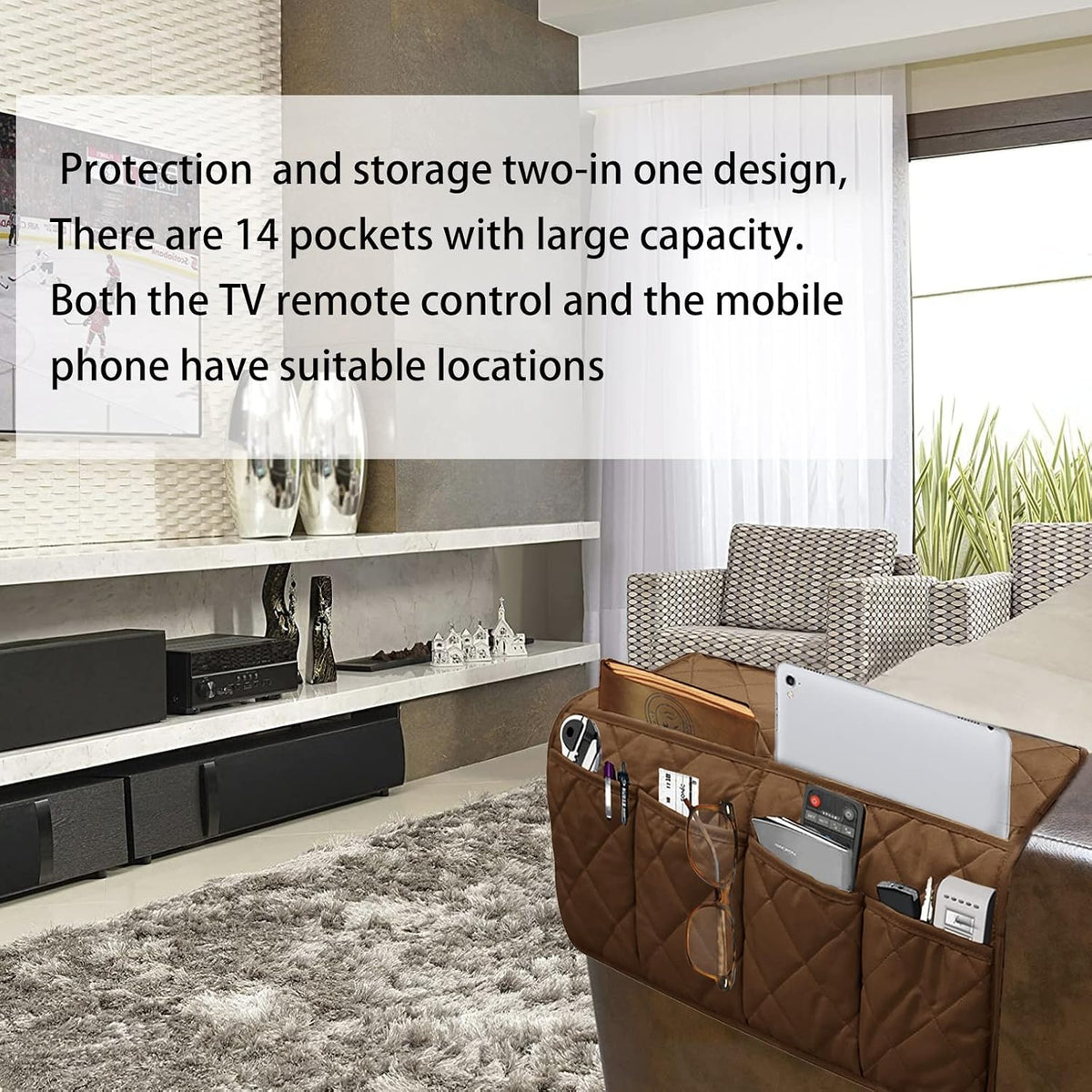 Armchair Caddy for Recliner - Sofa Armrest Organizer with 14 Pockets