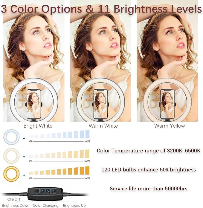 Ring Light OEBLD Dimmable with 3 Light Modes & 10 Brightness Level 360° Rotae