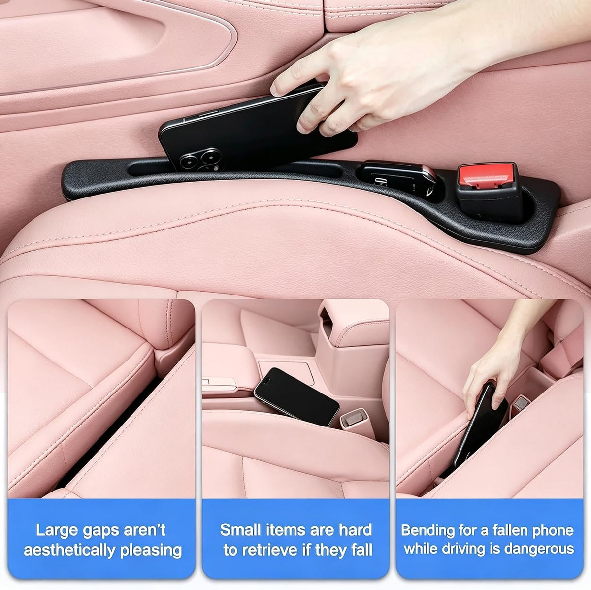 Car Seat Gap Filler Organizer, 2‑Pack Soft Foam Multifunctional