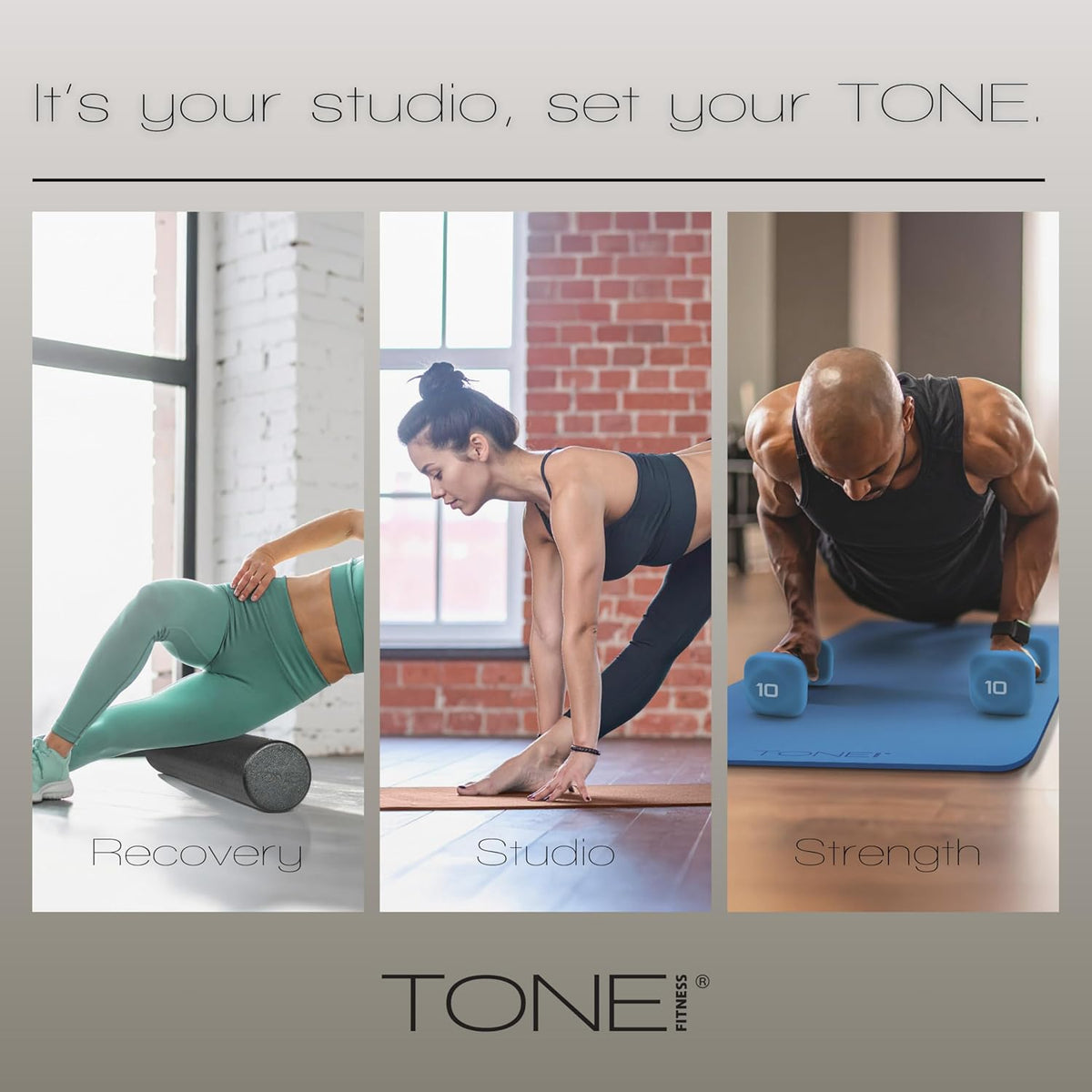 Tone Fitness Neoprene Dumbbell Weight Pairs - Anti-Roll Square Head | Multiple Sizes Available