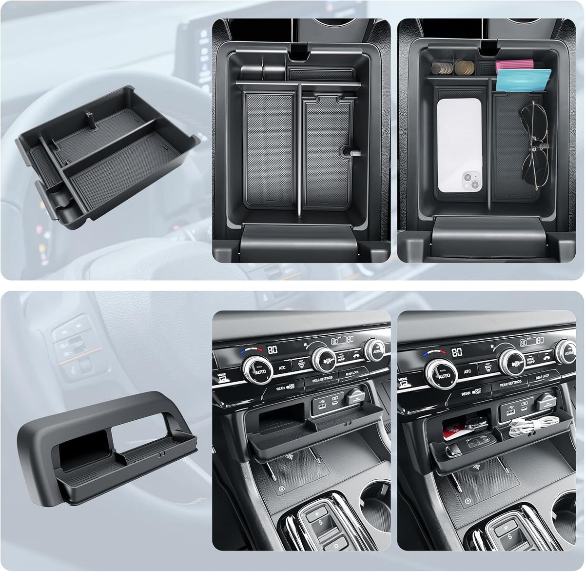 BIBIBO 2Pack for 2026 Honda Passport Center Console Organizer 2026 Honda Passport/Passport Hybrid Center Organizer Tray 2026 Passport Middle Insert Tray 2026 Passport Accessories
