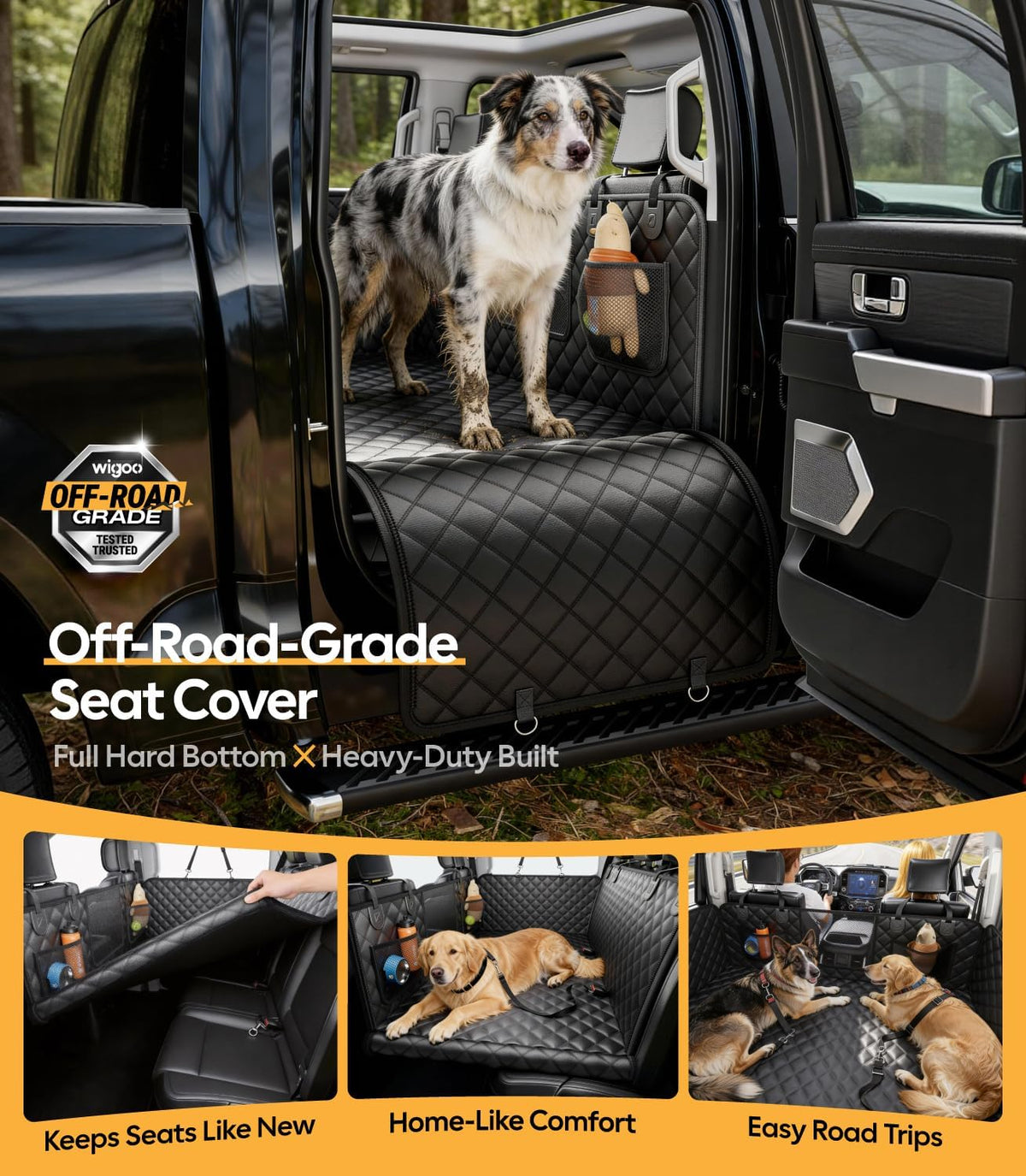 Wigoo Dog Car Seat Cover for Back Seat, Hard Bottom Support, Anti-Scratch