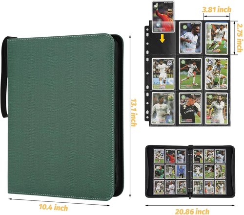 GERMUN 9 Pocket Card Binder - Premium Zip Trading Card Album for MTG, TCG & Sports Cards | Dark Green