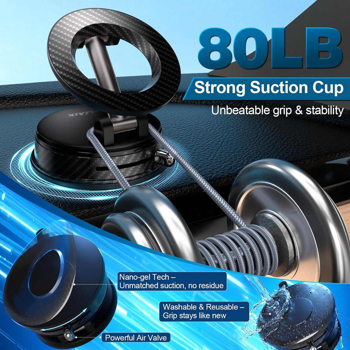 Car Phone Holder for Your Car [80+LBS Ultra Suction] 2600gf Strong Magnetic Car Phone Mount for Magsafe, 4-Axis Alloy Arm 360° Adjustable Dashboard Phone Holder Mount for iPhone 17-12 Android Samsung