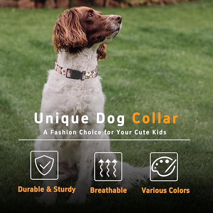 Dog Collar for Boys Girls, Floral Puppy Collar for Small Medium Large Dogs, Adjustable Floral Pattern Soft Pet Collar with Safety Buckle for Male Females(Light Pink,L)