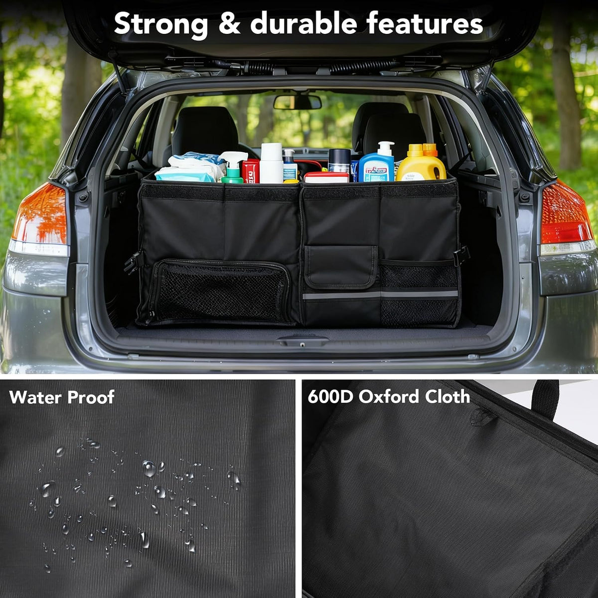 Dntorx Trunk Organizer for SUV - 60L, Foldable Car Trunk Organizer Bags with Lid Large Capacity Car Organizers and Storage with Lid for SUV,Sedan,Truck Accessories,23.62"×12.99"×11.81"(Black)