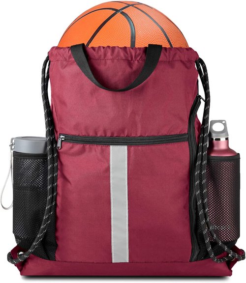 BeeGreen Gym Sack - Heavy Duty Drawstring Bag with Shoe Compartment & Two Water Bottle Holders | Unisex