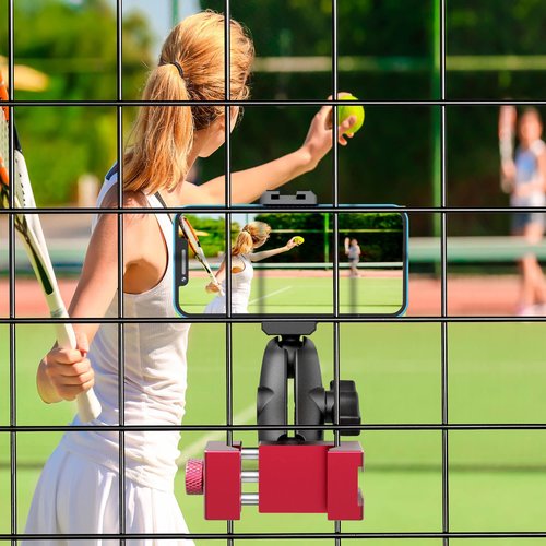 aoeyoo Aluminium Smartphone Fence Mount- Fence Mount for iPhone17 & Android, Mevo Start, Insta360 X5 X4 Camera,Phone Camera Holder for Tennis & Pickleball Training, Tennis Training Equipment