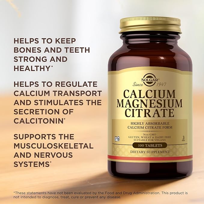 Solgar Calcium Magnesium Citrate - 100 Tablets, Pack of 3 - Non-GMO, Vegan, Gluten Free, Kosher - 60 Total Servings