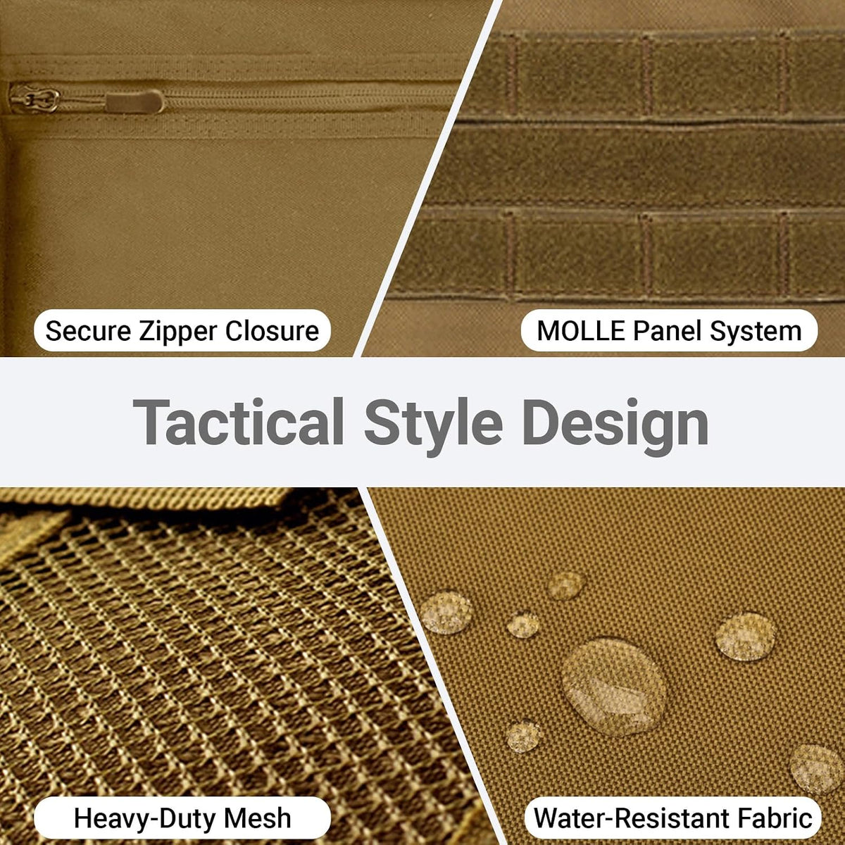 Tactical Car Seat Organizer with Multiple Pockets, MOLLE Panel System & Mesh Compartments, Durable Nylon Universal Vehicle Seat Back Storage with Cup Holder, Water-Resistant (Mud)