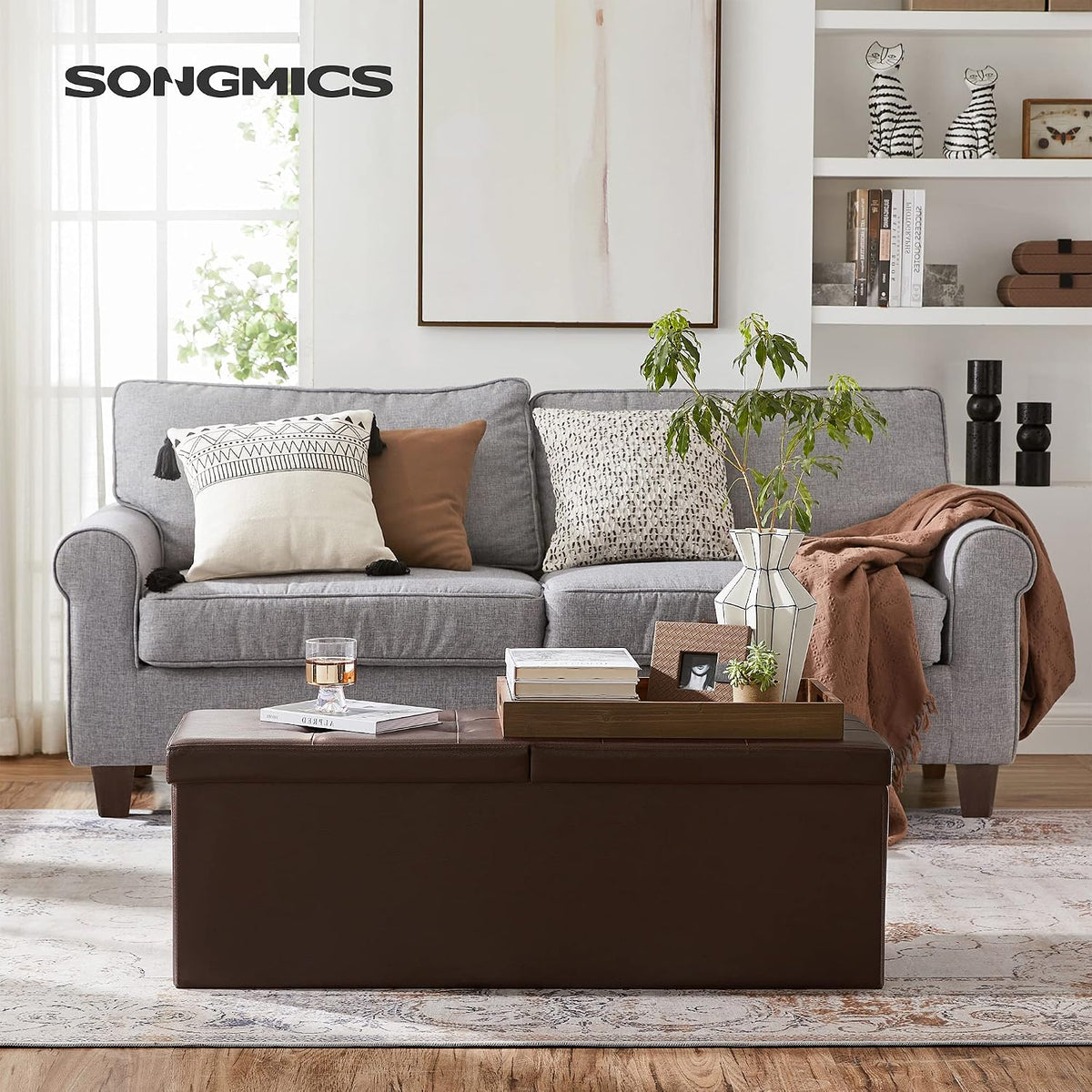 SONGMICS 43.3 Inches Folding Storage Ottoman Bench with Flipping Lid