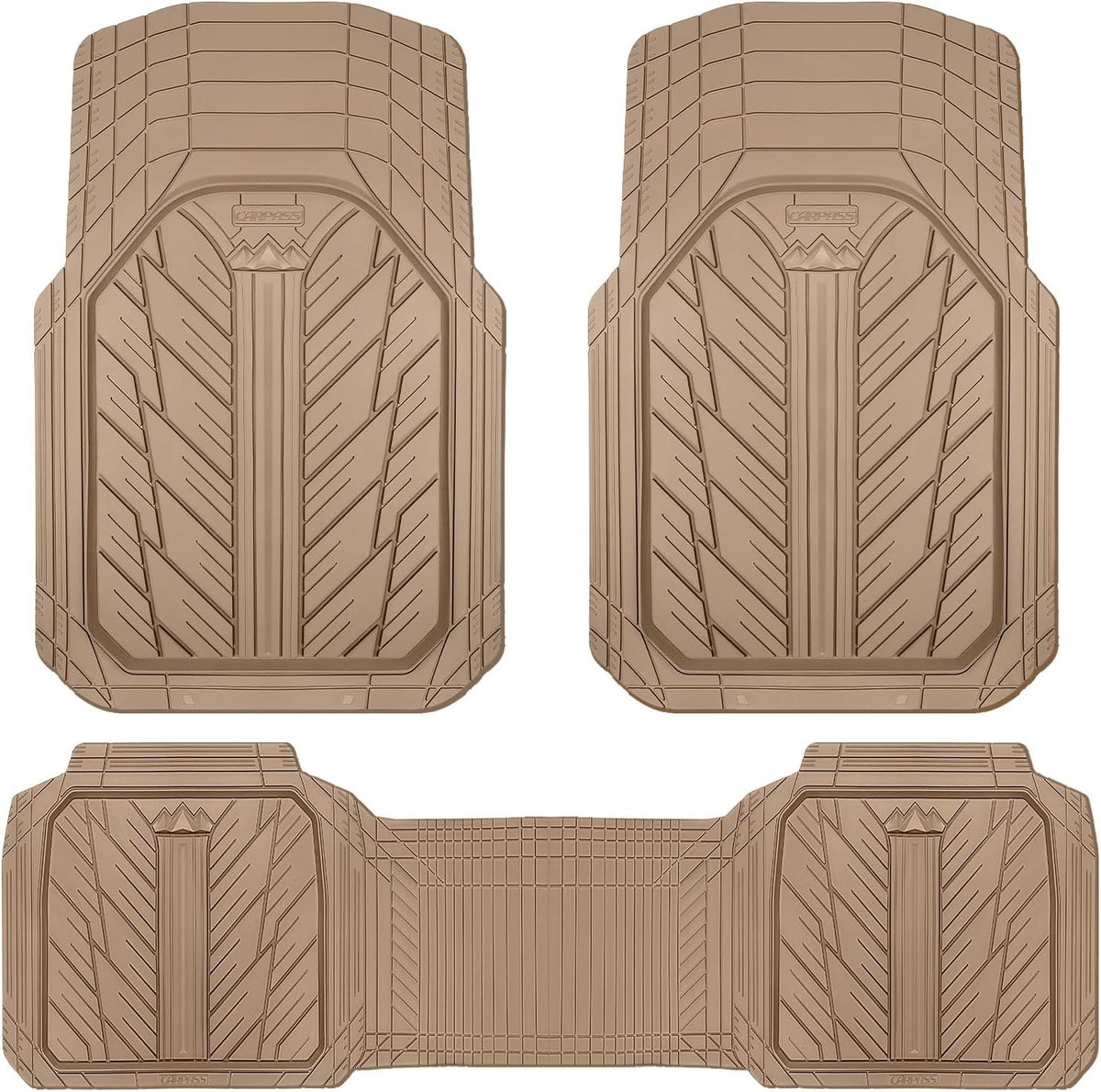 CAR PASS Heavy Rubber Car Floor Mats, Deep Waterproof Car Mats All Weather, Universal Trim-to Fit Automotive Floor Mats for Car SUV Truck Van, Durable Floor Liners All Beige