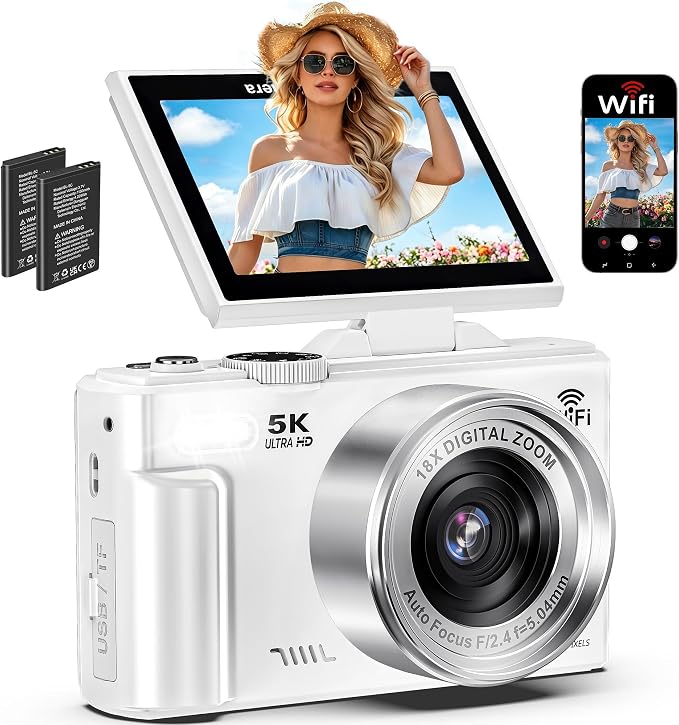 5K Digital Camera for Photography, 75MP WiFi Vlogging Camera for YouTube