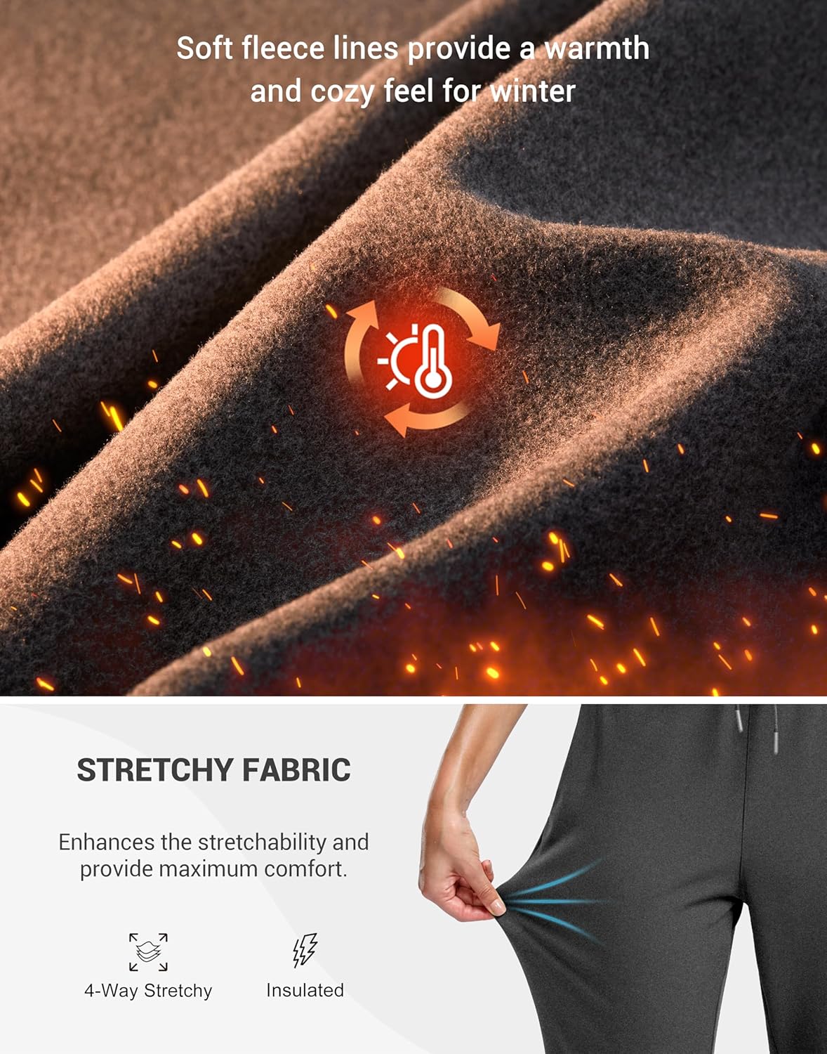 SANTINY Women's Thermal Joggers - Fleece Lined, Waterproof with Pockets for Skiing & Hiking