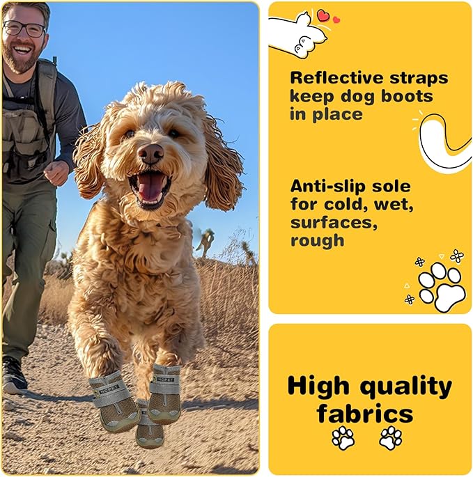 Hcpet Dog Shoes for Large Dogs, Breathable Dog Booties for Small Medium Dogs, Anti-Slip Dog Boots & Paw Protectors for Hot Pavement Winter Snow Hiking with Reflective Straps Army Green Size 6