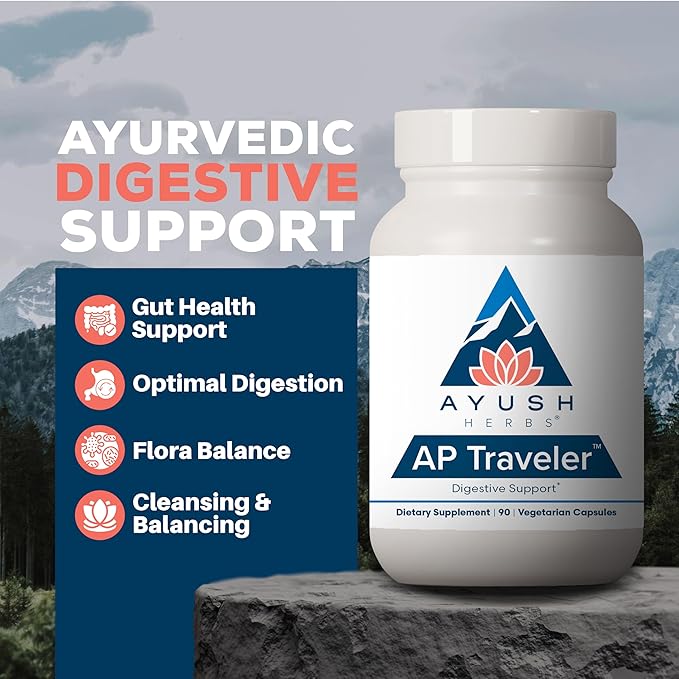 Ayush Herbs AP Traveler Digestive Support - Holy Basil & Neem Supplement for Women & Men, Source of Antioxidants, Helps Digestion, Made with Organic Ingredients - 90 Vegetarian Capsules (1 Count)