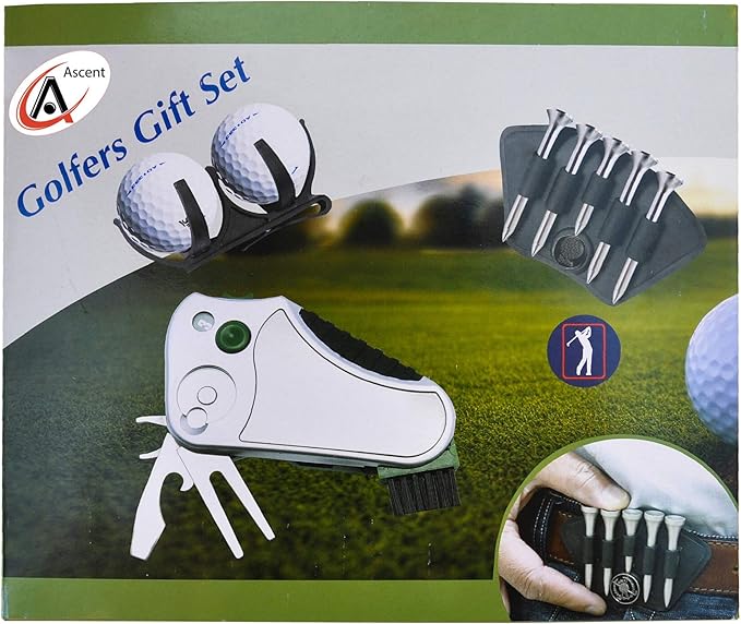 Golfer's Best Golf Gift Set: Tool - Stroke Counter, Divot Tool Repair, Brush, Ball Marker, Cleat Tightener, Club Groove Cleaner Belt Tee Holder Tees Belt Ball Holder - Gift Idea For Men Women