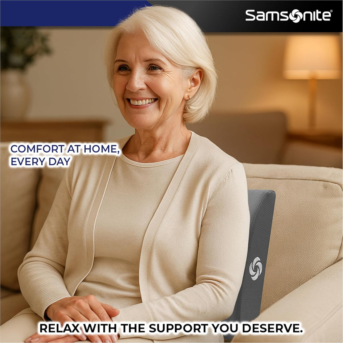 Samsonite Ergonomic Lumbar Support Pillow for Office Chair and Car Seat - Memory Foam Back Support Lumbar Pillow Premium Cushion Chair Support for Lower Back Pain Relief and Versatile Use (Charcoal)