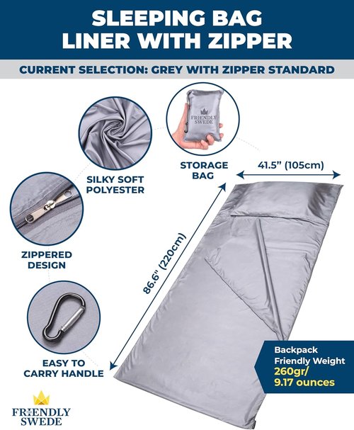 Friendly Swede Sleeping Bag Liner - Ultralight Polyester or Microfiber Adult Sleep Sack | Travel Sheets with Pocket-Sized Stuff Sack