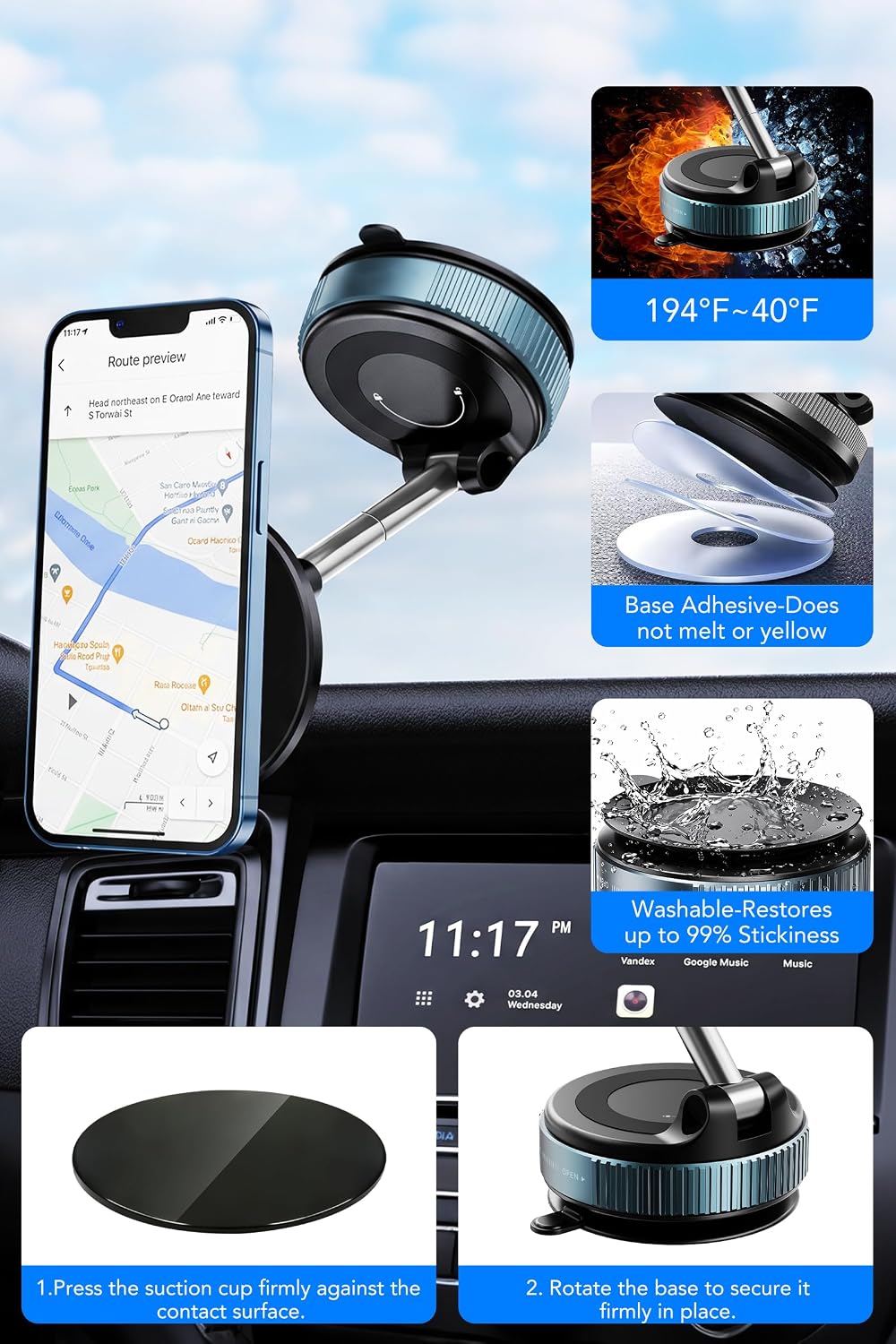 IKG Magnetic Phone Holder for Car, 360° Rotation Suction Phone Mount