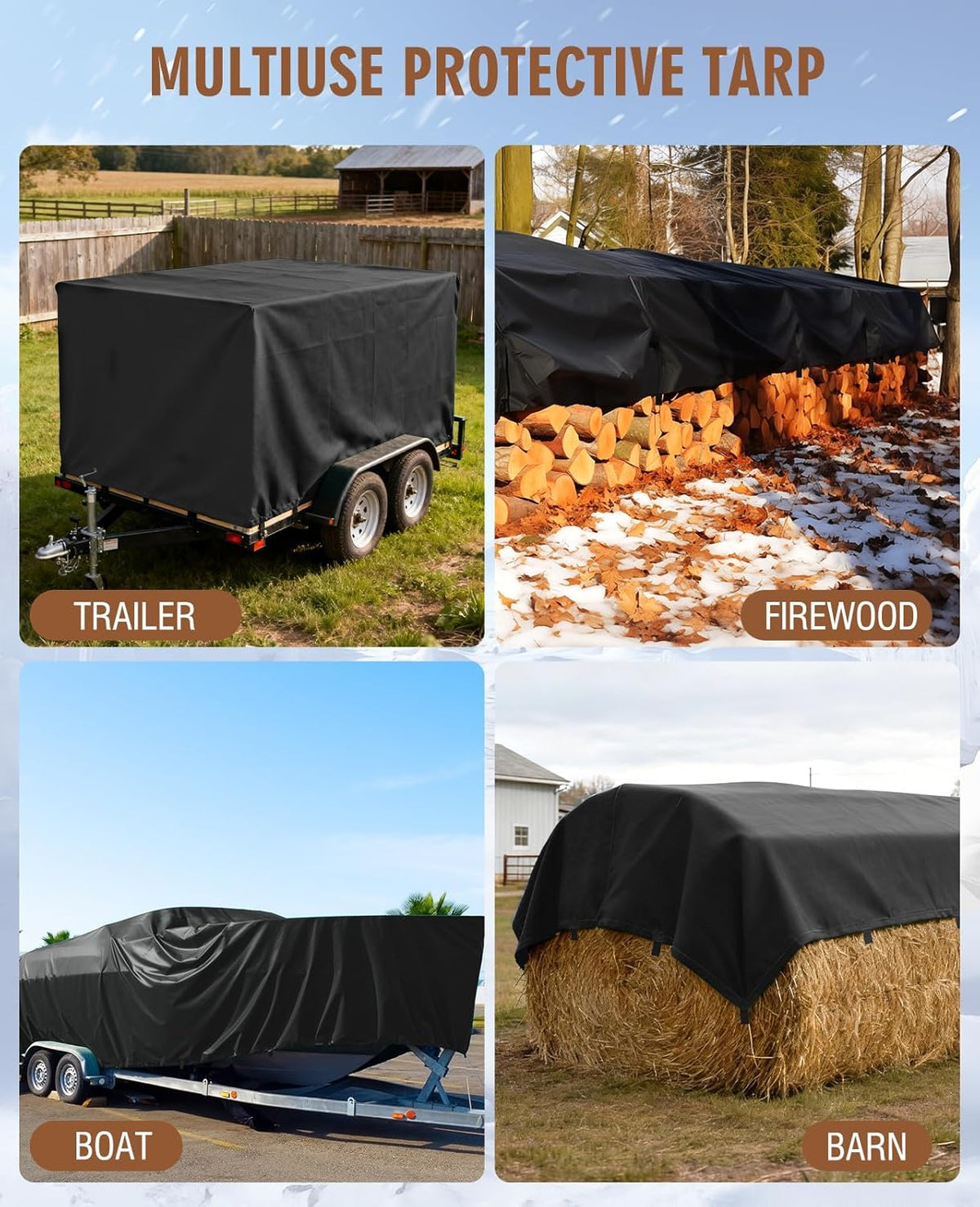 HIRALIY 20 Mil Heavy Duty Waterproof Tarp, 9.5x12ft Black Tarpaulin with Reinforced Webbing Loops, Multipurpose Oxford Fabric Tarp for Firewood, Roof, Camping, Pool