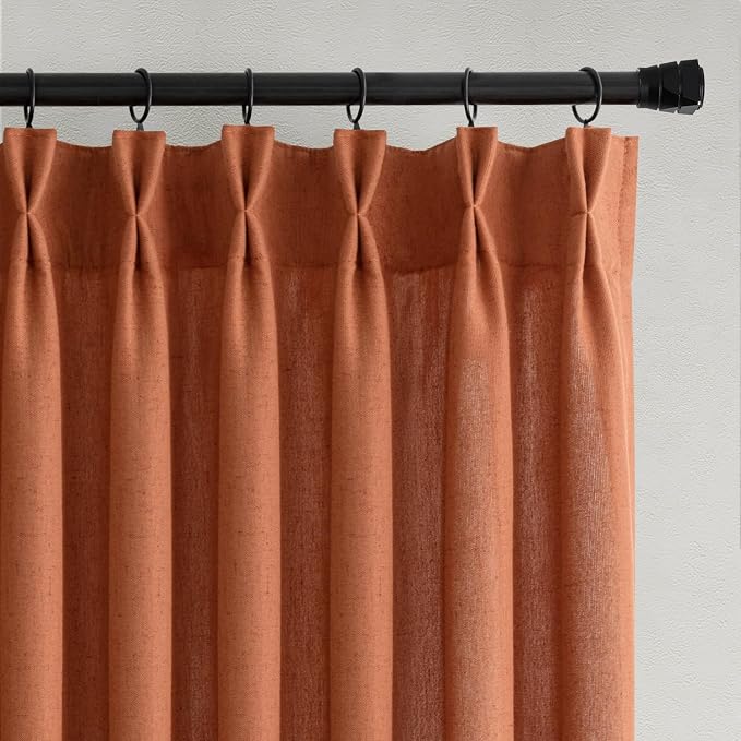Memory Trained Pinch Pleated Curtains 108 Inches Long, Viral Linen Pinch Pleat