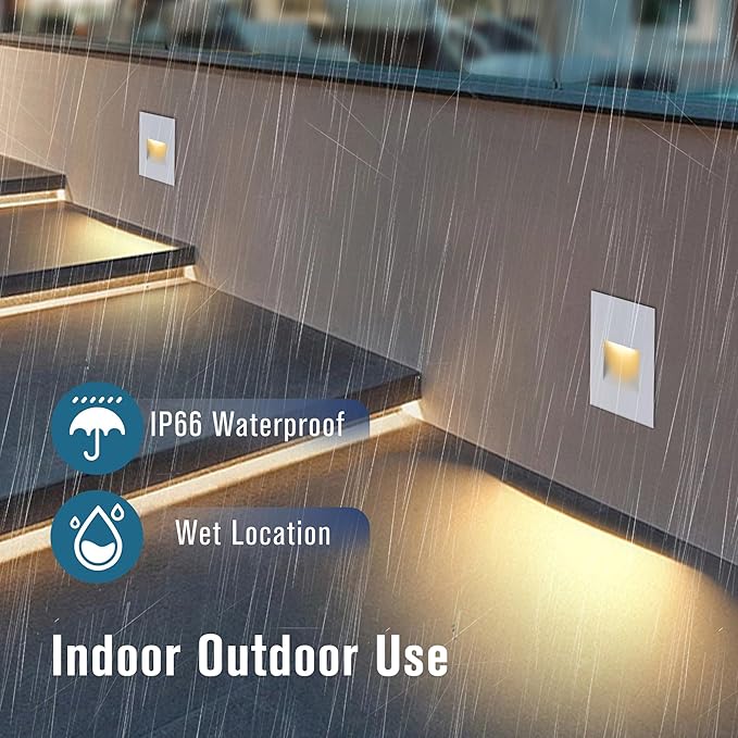LED Outdoor Step Lights Indoor Stair Lights, 120V Dimmable 3000K/4000K/5000K 3 Color Selectable, 4W IP66 Waterproof, White Deck Lights for Steps Vertical, 3-Pack