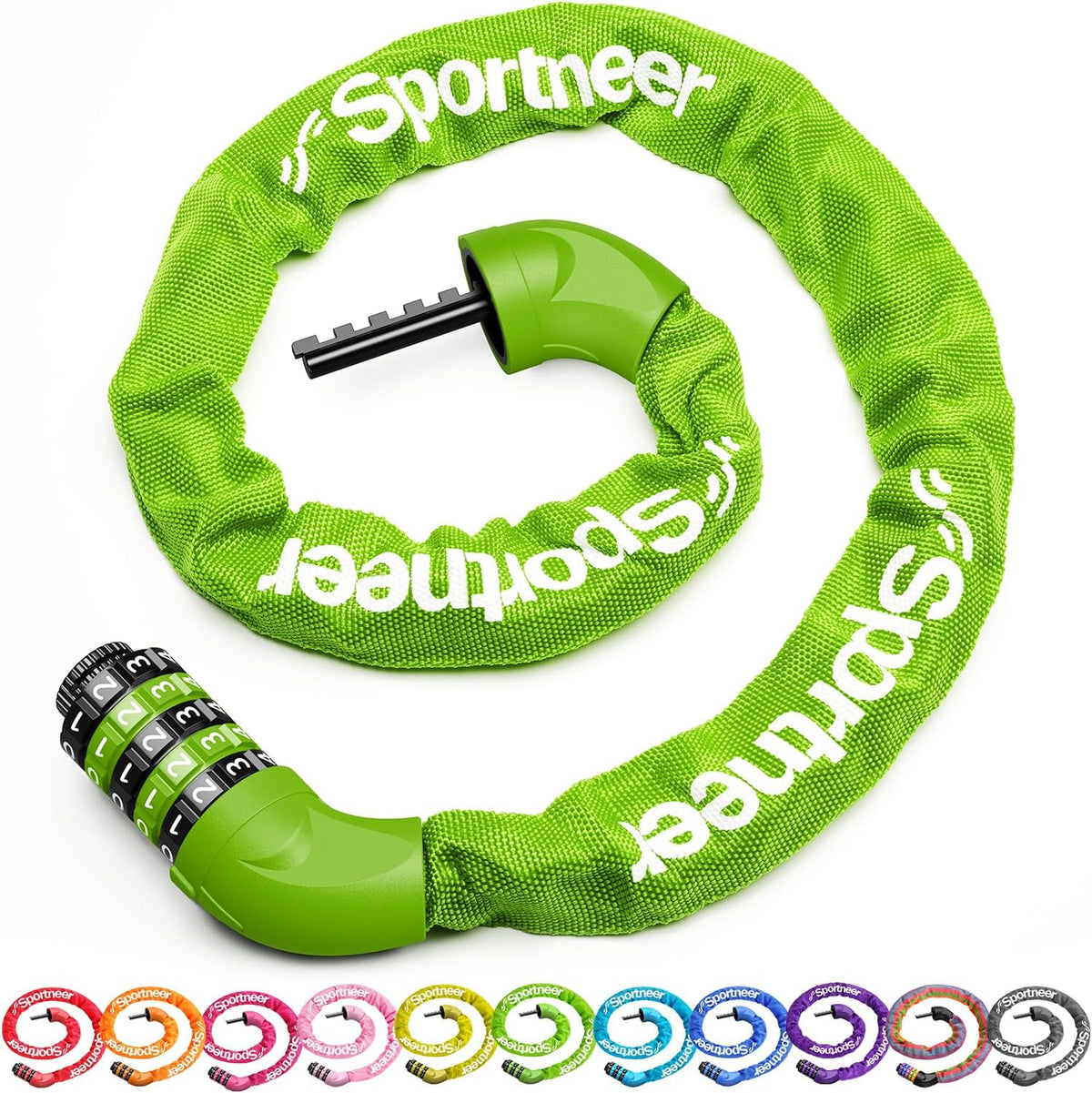 Sportneer Bike Lock - High Security 5-Digit Combination Chain Lock | Heavy Duty Keyless Design - 3.2/3.6/4ft