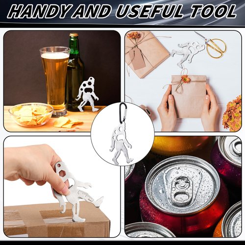Cholemy 12 Pcs Credit Card Tool Novelty Stocking Stuffer Wallet Multitool Edc Gadget Friendship Bigfoot Sasquatch Elephant Gift Small Hand Carabiners Tool for Father Day Men Birthday(Ape-man,Silver)