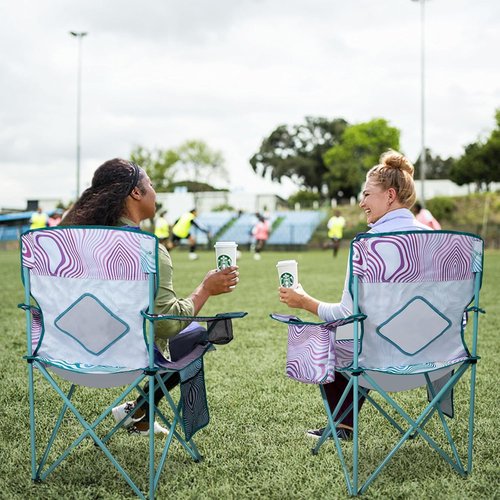 Nazhura Folding Camping Chair Set - Comfortable Mesh Backrest & Cooler Pouch | 2 Pack, Floral Design