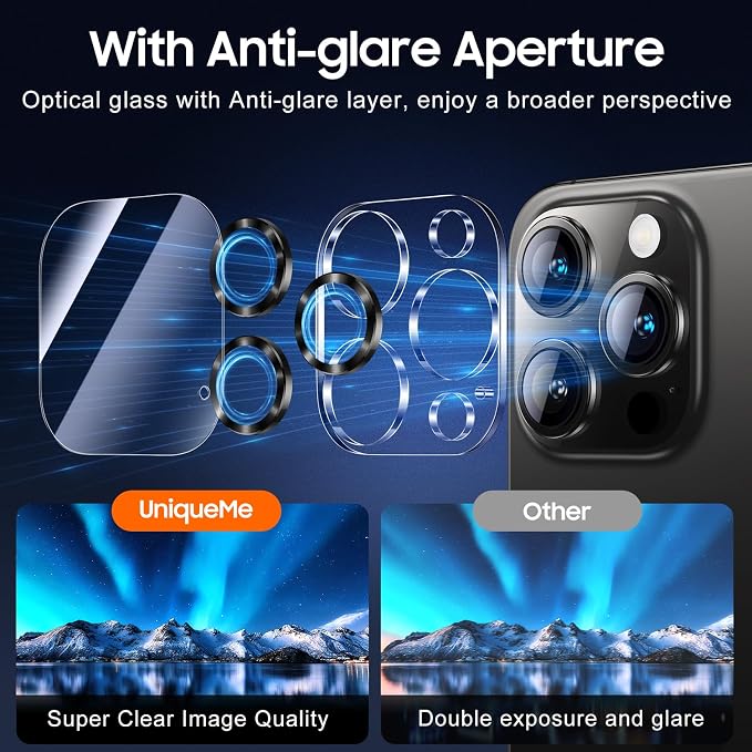 UniqueMe Compatible for 3 Pack iPhone 15 Pro/iPhone 15 Pro Max Camera Lens