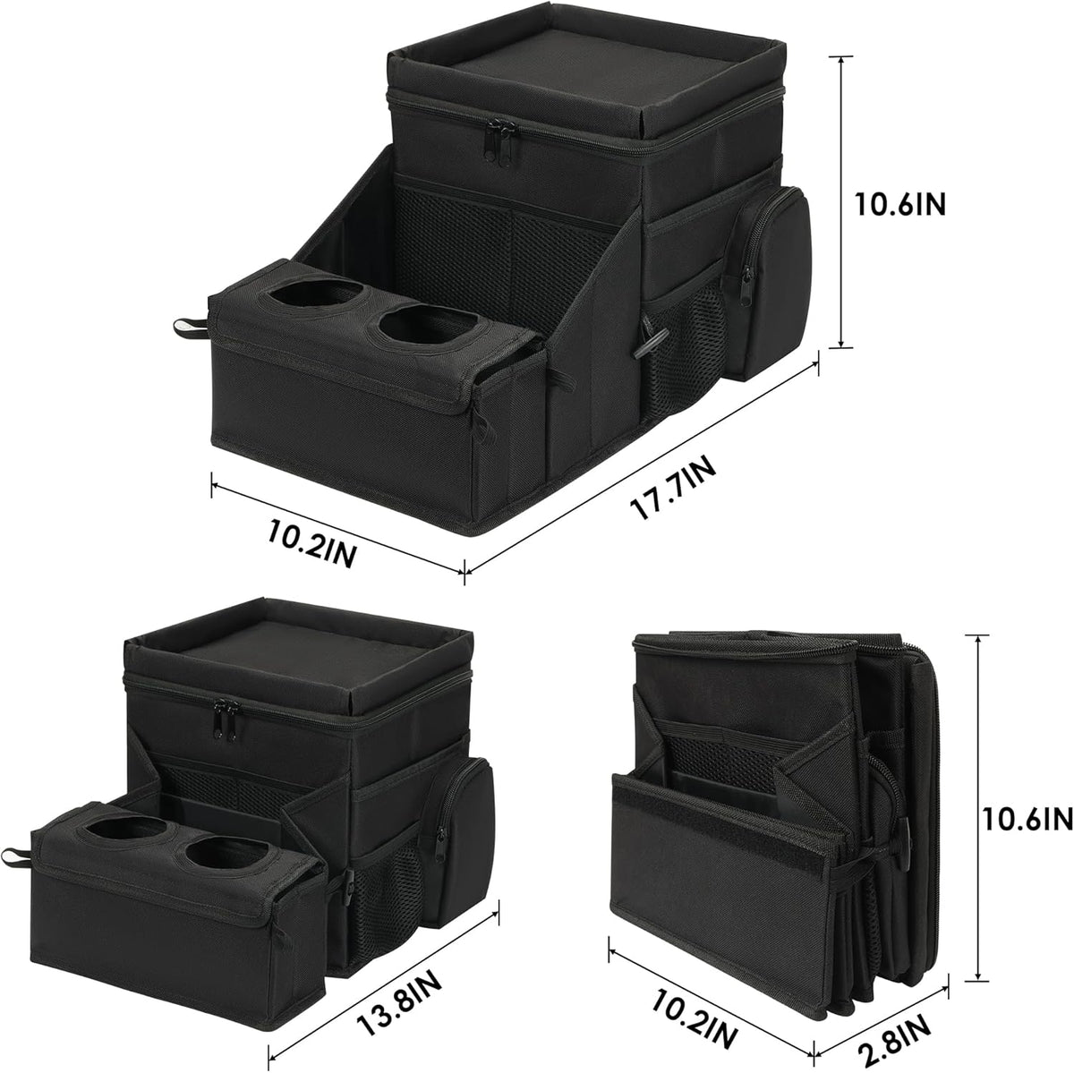 Car organizer for kids ，Backseat Organizer for Kids and Passenger Seat Organizer for Adults ，Car Seat Cooler and Warmer with Cup Holders and Convertible Tray Lid(Black)