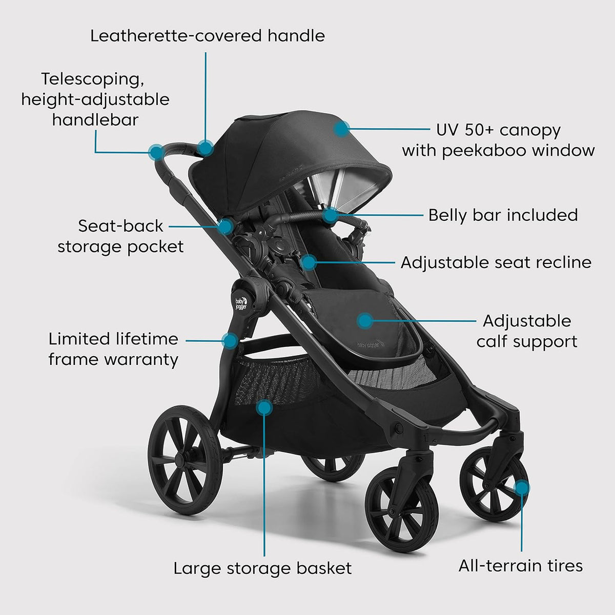 Baby Jogger City Select 2 Single-to-Double Modular Stroller Eco Collection Lunar Black