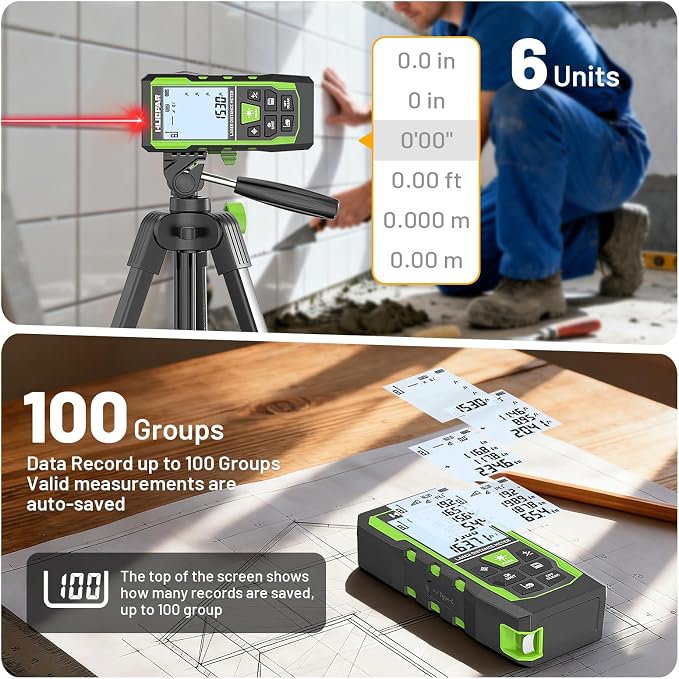 Huepar 3-in-1 Laser Measuring Tool, 400Ft Laser Measure & 33Ft Green Cross Line