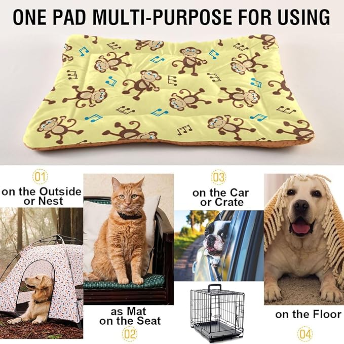 Pet Bed Dancing Monkey Music Notes Dog Bed Mat Absorbing Non Slip Pad Pet Sleeping Mat for Small, Medium, and Large Dogs Puppy Cat 36 in x 24 in
