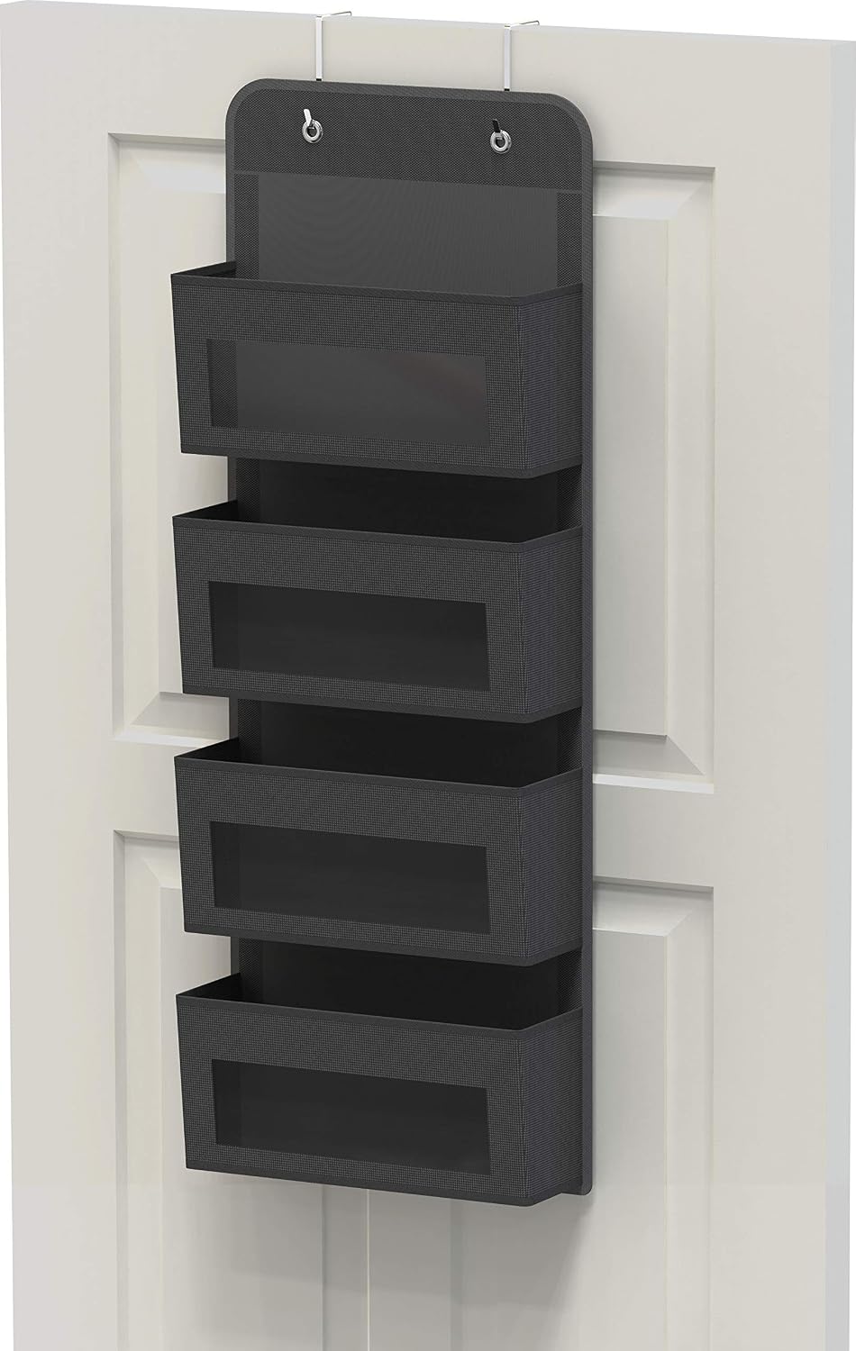 Simple Houseware 4 Clear Window Pocket Over Closet Door Storage Hanging Organizer for Bedroom, Bathroom, Pantry, Dark Grey