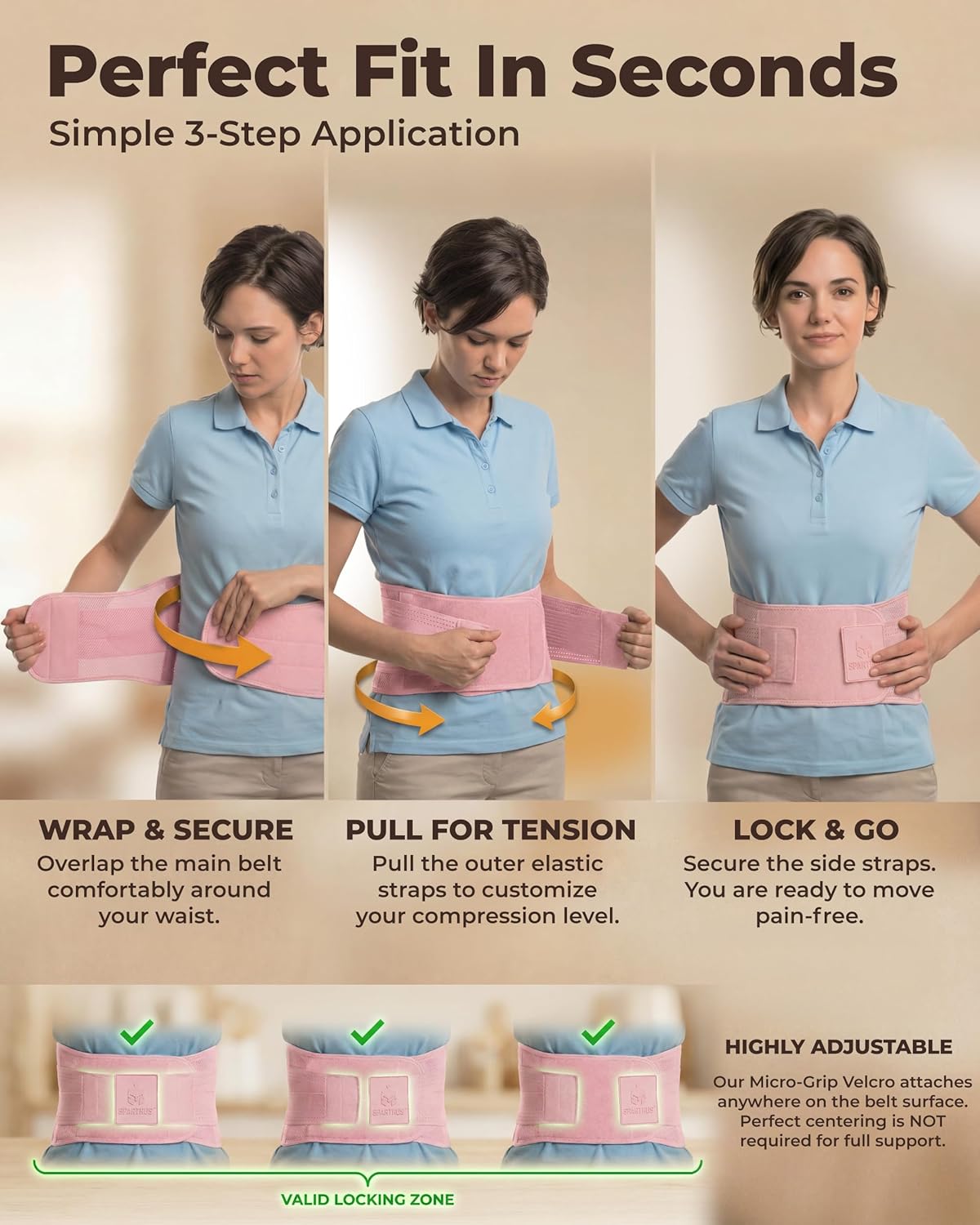 Sparthos Back Support Belt - Immediate Back Pain Relief | Breathable Lumbar Brace for 24-31" Waist (Pink-XS)