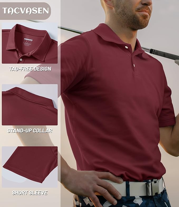 TACVASEN Mens Golf Shirt Dry Fit Mens Polo Shirts Short Sleeve Performance Golf Polos for Men with Collar Work Shirts