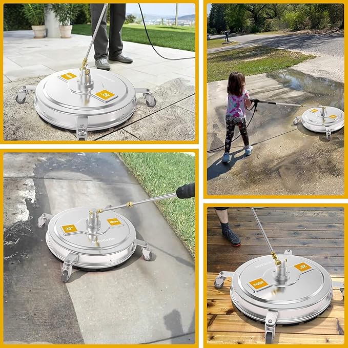 EVEAGE 20" Pressure Washer Surface Cleaner, Power Washer Surface Cleaner with 4 Wheels, Stainless Steel Housing Power Washer Accessories with 2 Extension Wand, 2 Replacement Nozzles (20inch-2)