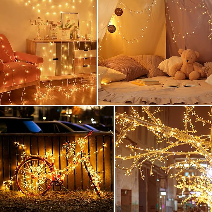 4 Pack String Lights Battery Operated, 13.2Ft 40 LED Clear Wire Fairy String Lights, Christmas Twinkle Fairy Lights Outdoor for Christmas Garden Wedding Party Decor (Warm White)