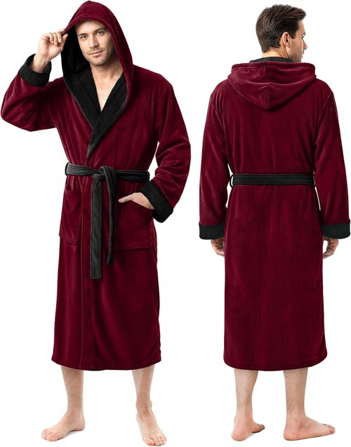 NY Threads Men's Hooded Bathrobe - Luxury Plush Fleece Spa Robe in Various Sizes and Colors