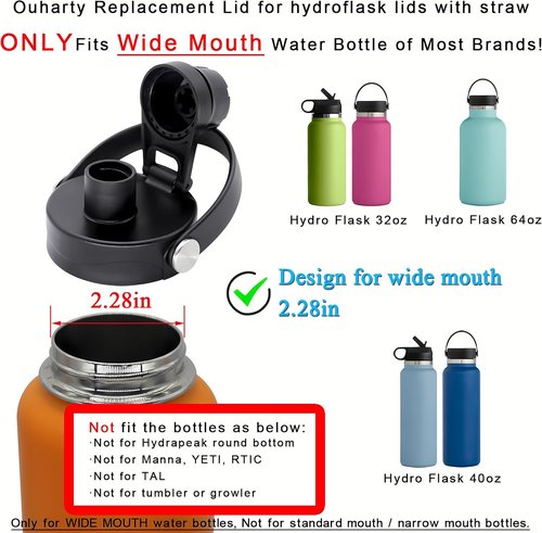 Hydro Flask Spout Lid - Replacement Chug Lid for Wide Mouth Water Bottles | Fits 18, 20, 32, 40, 64 oz (Black)