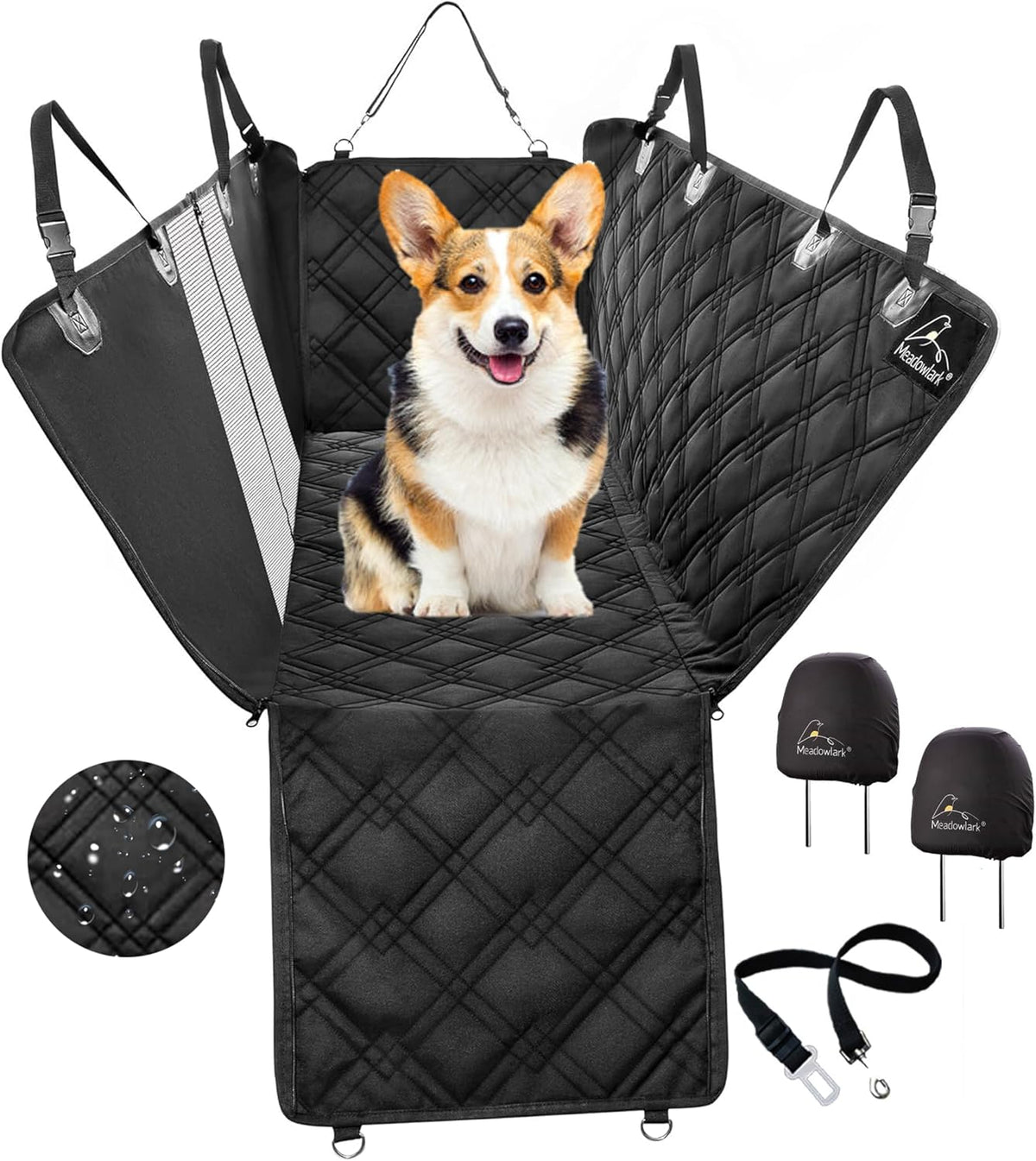 Meadowlark Dog Car Seat Cover with Mesh Window, Heavy-Duty Pet Seat Cover for Back Seat, Extra Padded Non-Slip Dog Hammock, Water-Resistant Back Seat Protector for Cars Trucks and SUVs (54" W x 58" L)