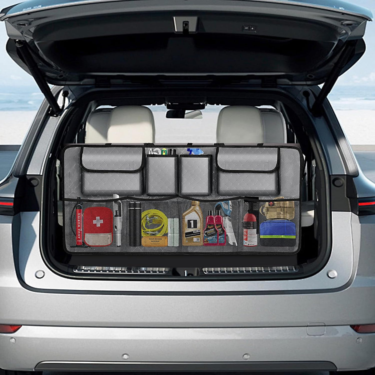 Car Trunk Organizer and Storage, Large Capacity Backseat Hanging Storage Accessories, Backseat Car Organizer for SUV/MPV/Truck (Grey)