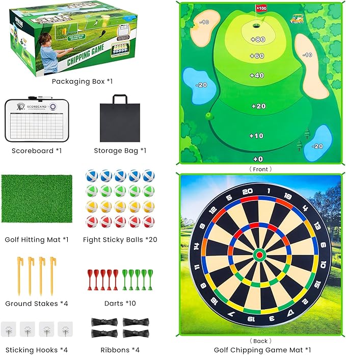Battle Golf Game Set Chipping Game Practice Mat Games for Backyard Fun and Swing Training, Golf Hitting Mat Play for Golf Parties and Kids Family Activities Outdoor
