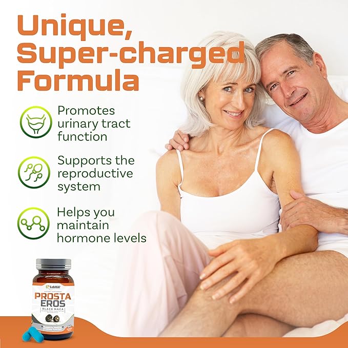 ProstaEros- Prostate Support Supplement - 7 Natural Ingredients - Black Maca, Saw Palmetto, Mashua, Cat's Claw, Gingseg, Black Nettle and Zinc Capsules 90 Count (Pack of 1)