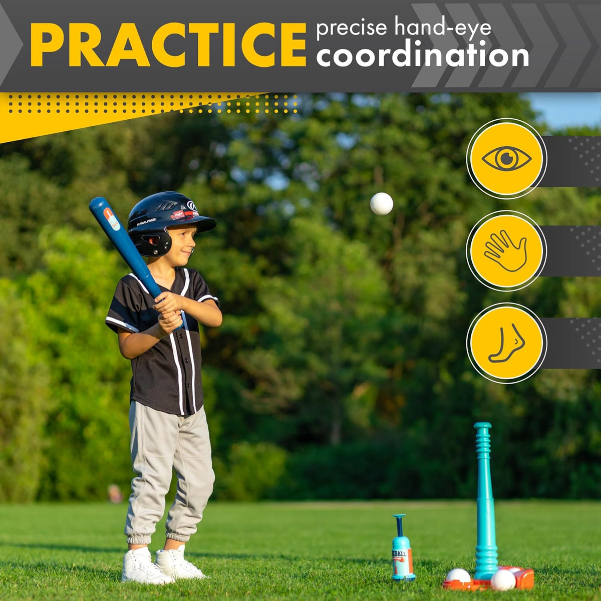 Skiennix T-Ball Stand for Kids | Adjustable Batting Tee with 6 Large Balls | Ages 1-8