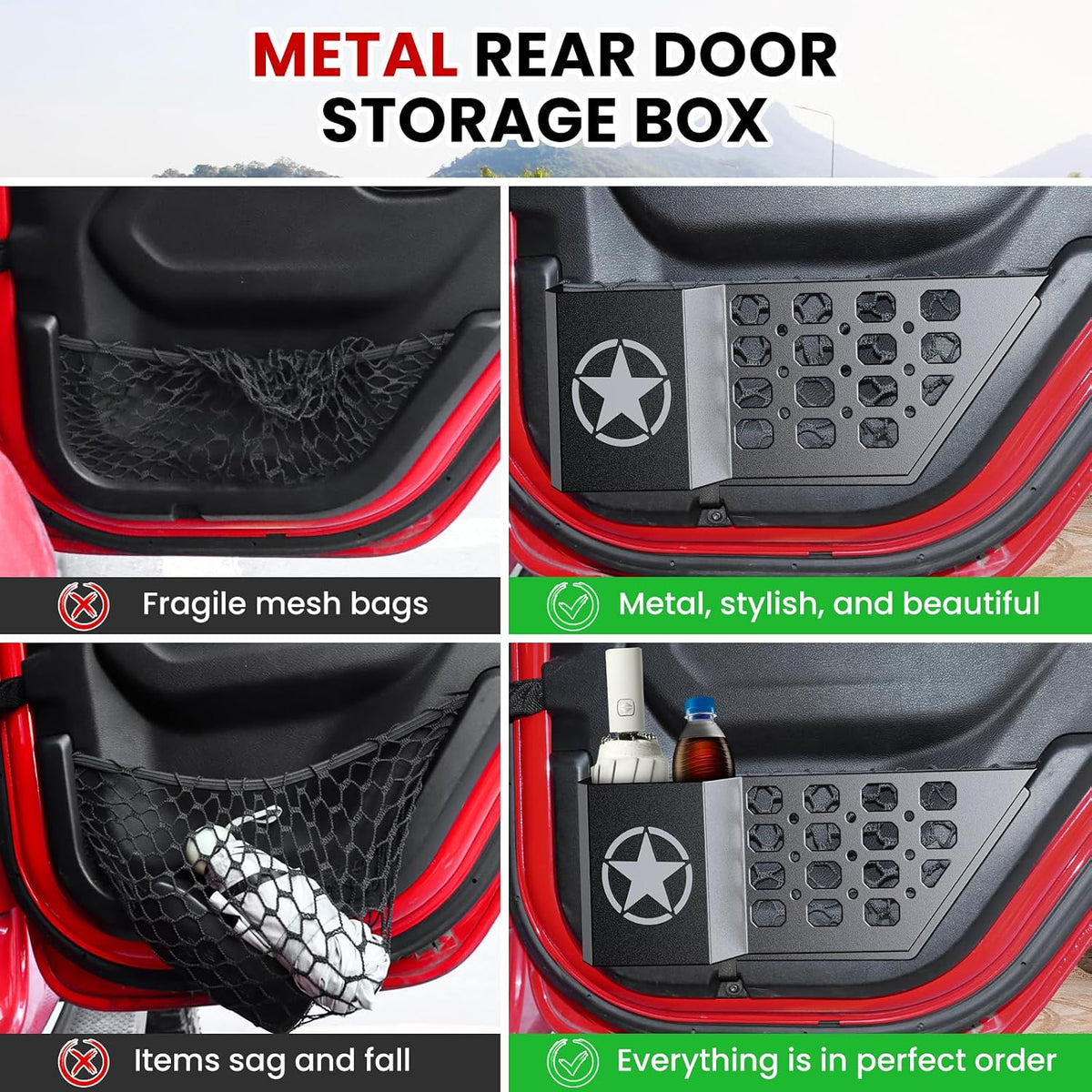 DIAMOOKY Metal Rear Door Pocket Storage for Jeep Wrangler JL JLU 2018-2026