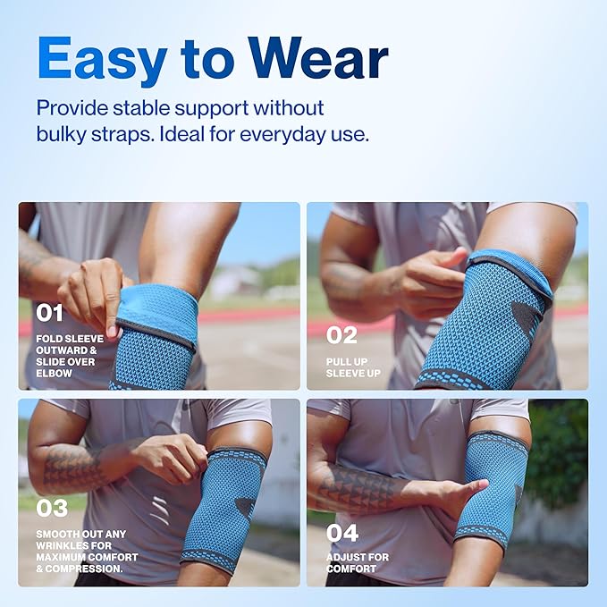 Modvel 2 Pack Elbow Brace - Golfer's Elbow Compression Sleeve Support for Joint Pain Relief, Recovery, Tendonitis Braces, Tennis Elbows Brace For Men & Women, Workout & Weightlifting Arm Wrap